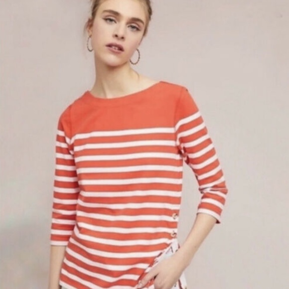 Maeve Anthro Bonnie Boatneck Orange Striped Top XS - Picture 2 of 9